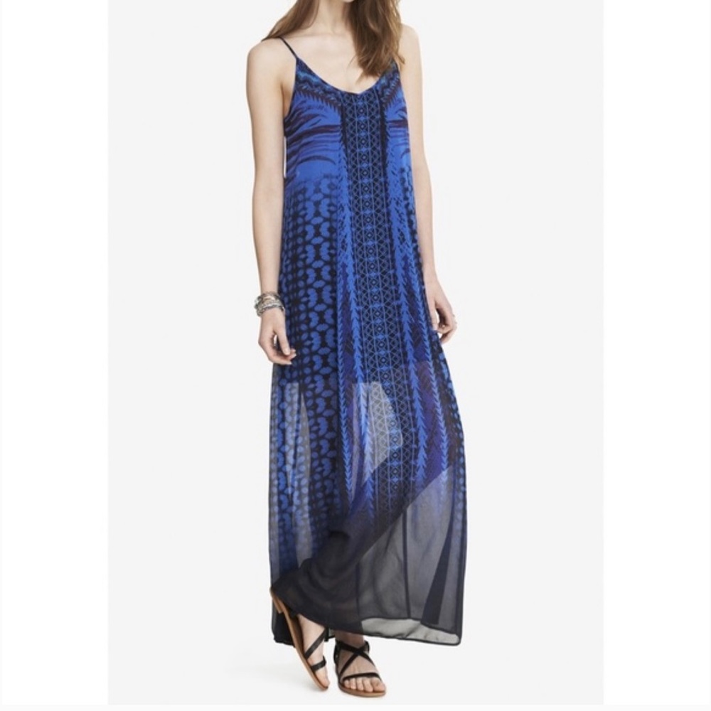 Express Royal Blue & Black Geometric Print Spaghetti Strap Maxi Dress
